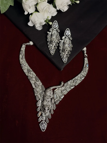Peacock American Diamond Bridal Necklace Set with Earrings