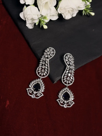 Royal Blue & White American Diamond Necklace Set with Earrings