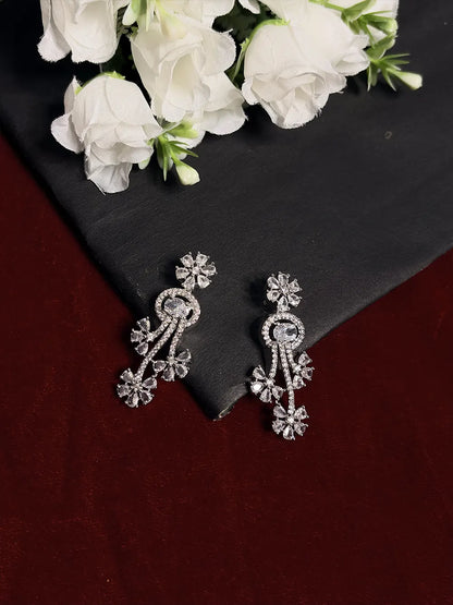 White American Diamond Floral Swirl Necklace Set with Earrings