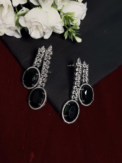 Black & White American Diamond Oval Drop Necklace Set with Earrings