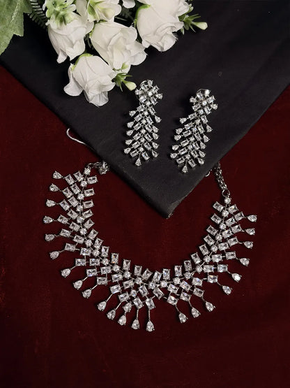 White American Diamond Bridal Necklace Set with Dangler Earrings