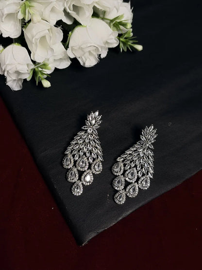 White American Diamond Bridal Choker Necklace Set with Dangler Earrings