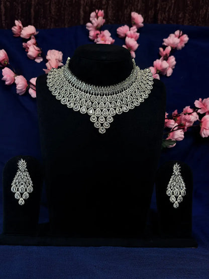 White American Diamond Bridal Choker Necklace Set with Dangler Earrings