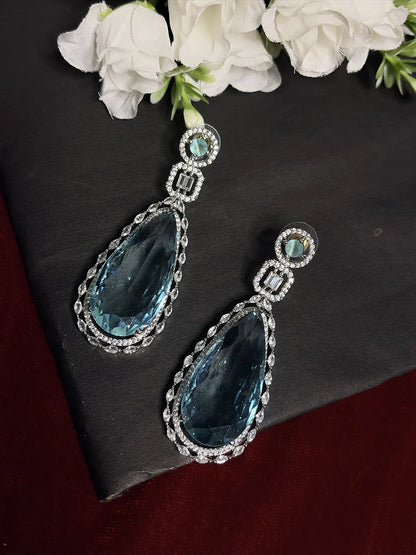 Aqua Blue American Diamond Necklace Set with Drop Earrings