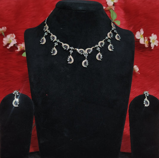 American Diamond Necklace Set with Paisley Design