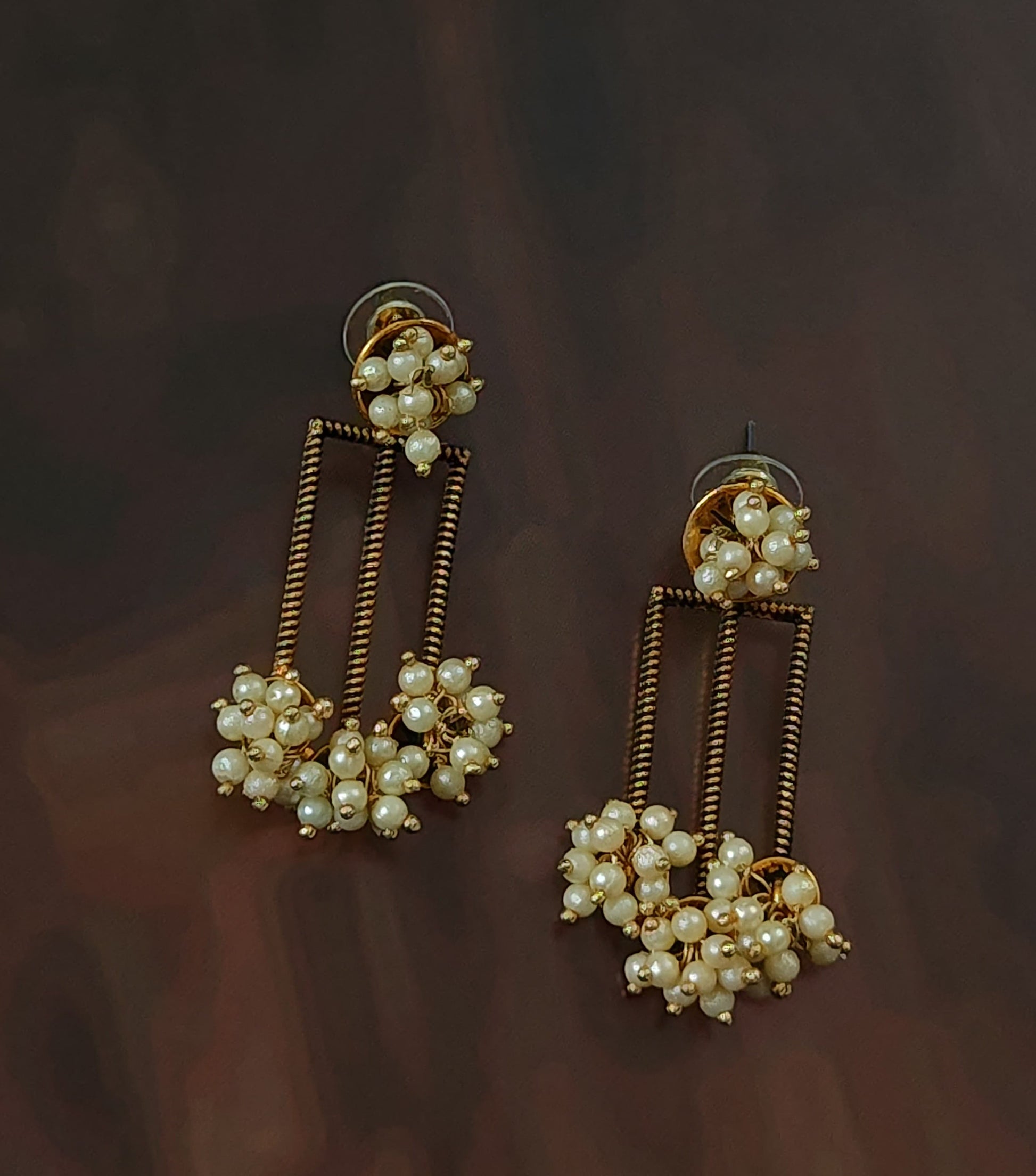 Antique Pearl Cluster Dangler Earrings