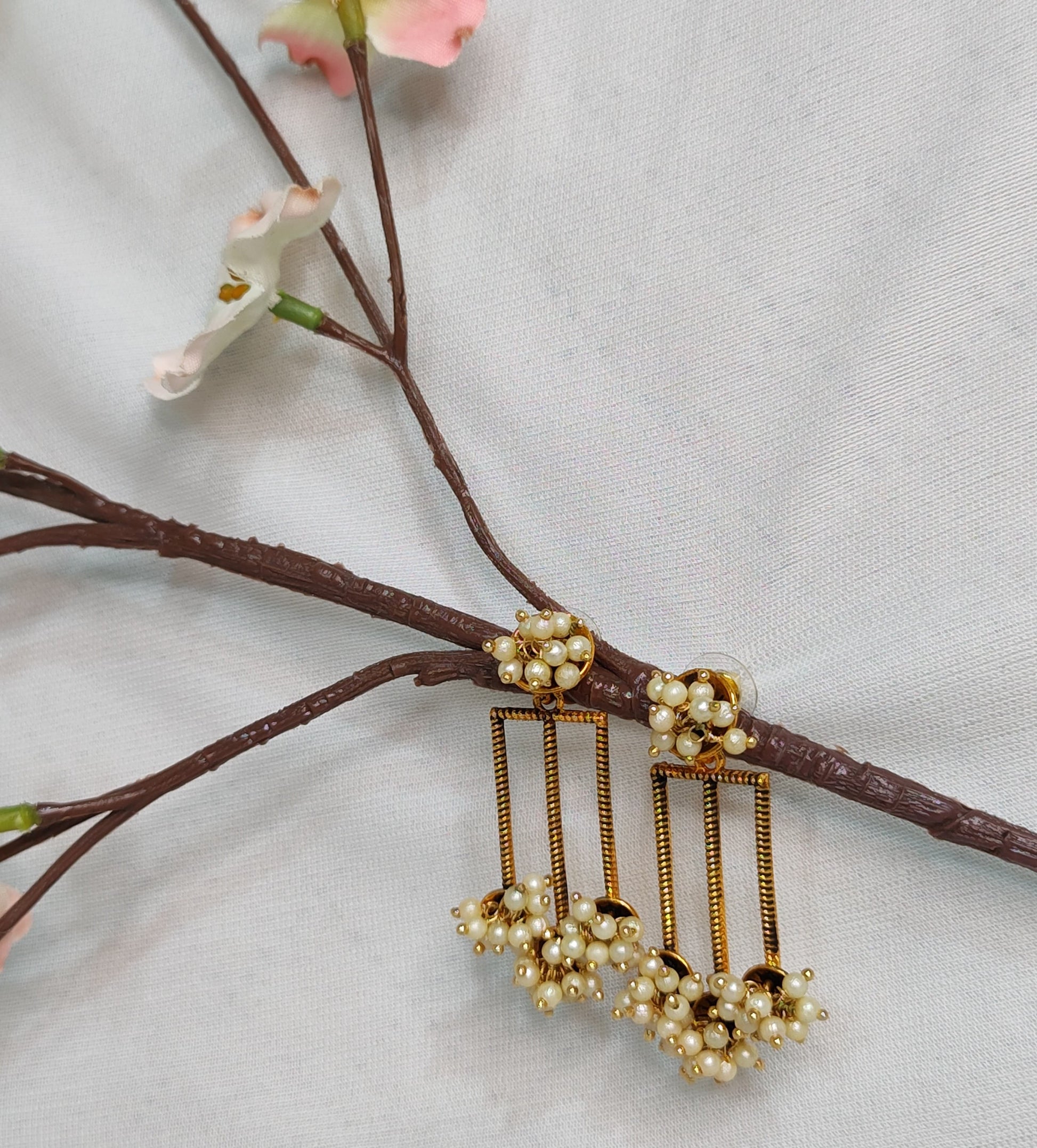 Antique Pearl Cluster Dangler Earrings