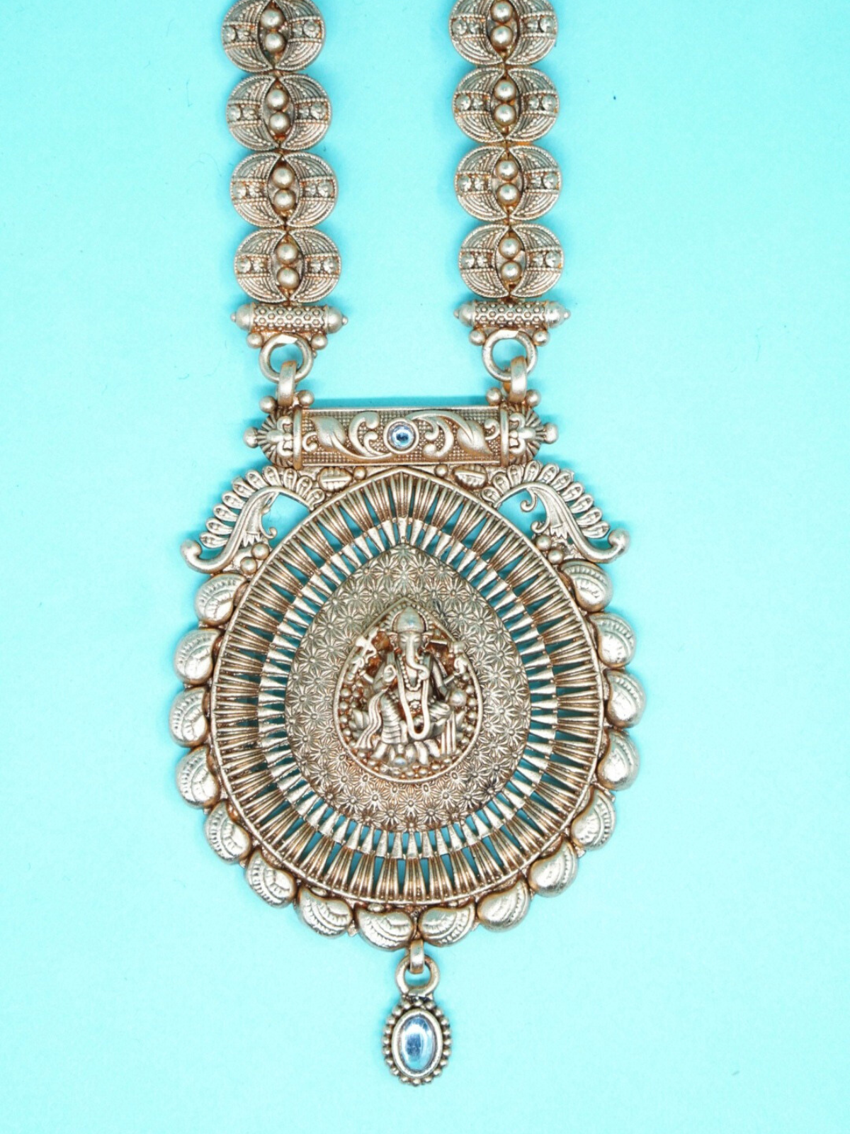 Antique gold temple necklace set with Lord Ganesha pendant