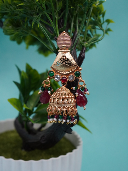 Antique temple long necklace set's earring in copper finish