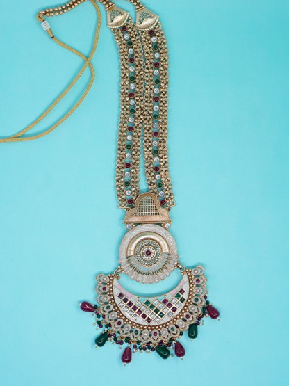 Antique temple long necklace set with grand pendant top view
