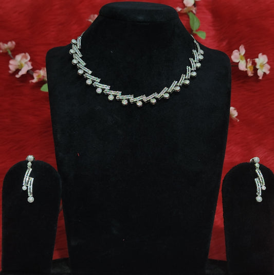 Beautiful American Diamond Necklace Set with Pearl Drops