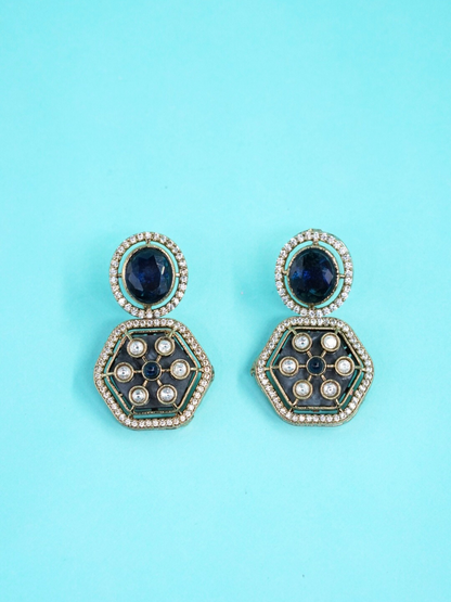 Beautiful Moissanite Earrings with blue and white stone