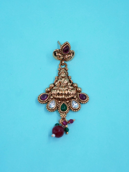 Beautiful laxmi mutif pure copper earrings with muticolor stones