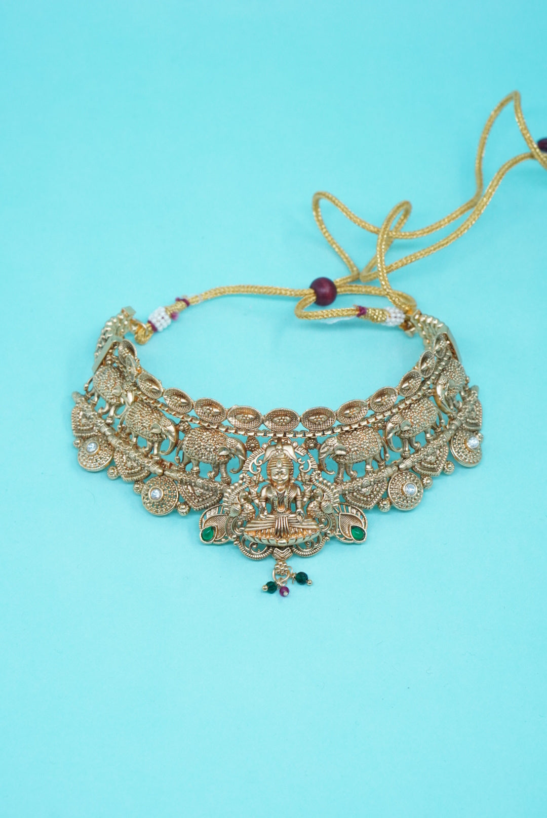 Pure Copper Royal Temple Choker Necklace Set with Earrings & Maang Tikka