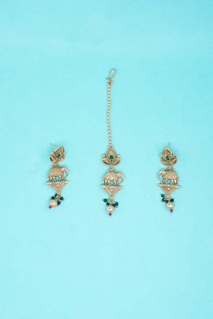 Pure Copper Royal Temple Choker Necklace Set with Earrings & Maang Tikka