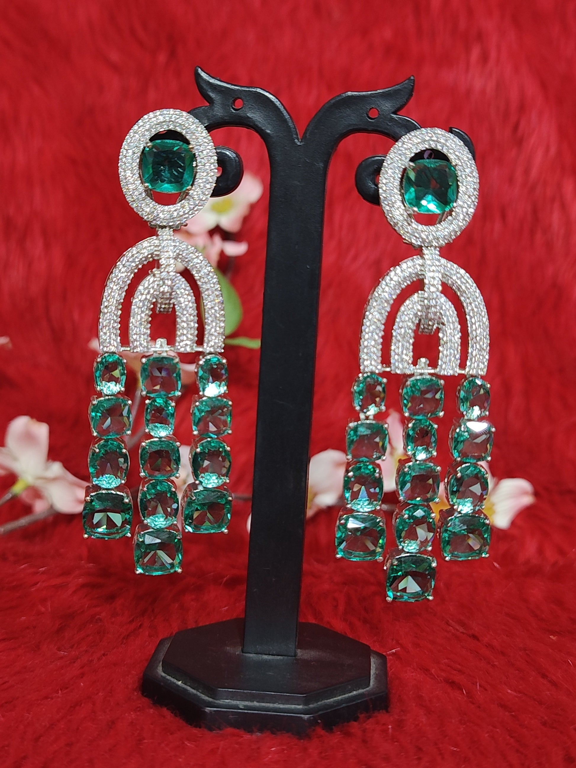 Elegant Green Stone Necklace Set with American Diamonds – Royal & Stylish