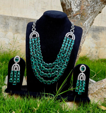 Elegant Green Stone Necklace Set with American Diamonds – Royal & Stylish