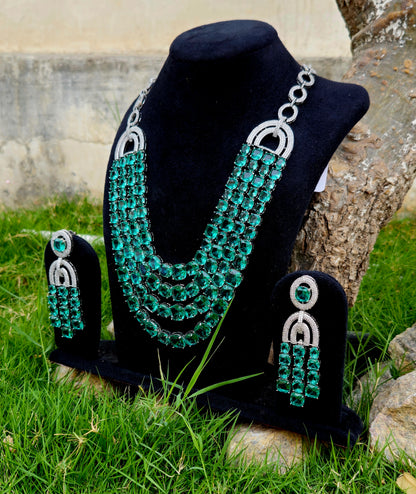 Elegant Green Stone Necklace Set with American Diamonds – Royal & Stylish