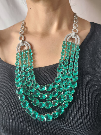 Elegant Green Stone Necklace Set with American Diamonds – Royal & Stylish