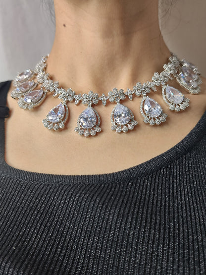 Brilliant Pear-Shaped American Diamond Teardrop Necklace Set