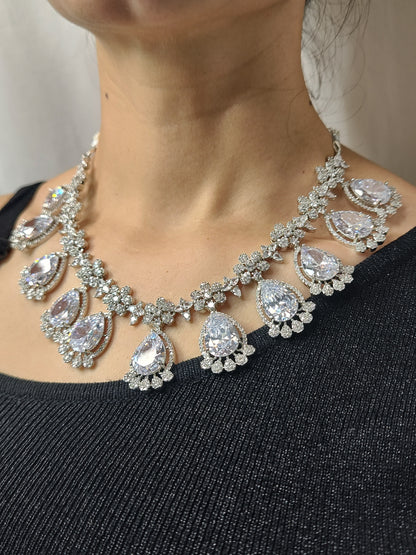 Brilliant Pear-Shaped American Diamond Teardrop Necklace Set