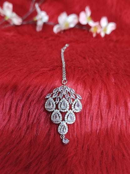 Luxurious Layered Pear-Shaped American Diamond Bridal Necklace Set