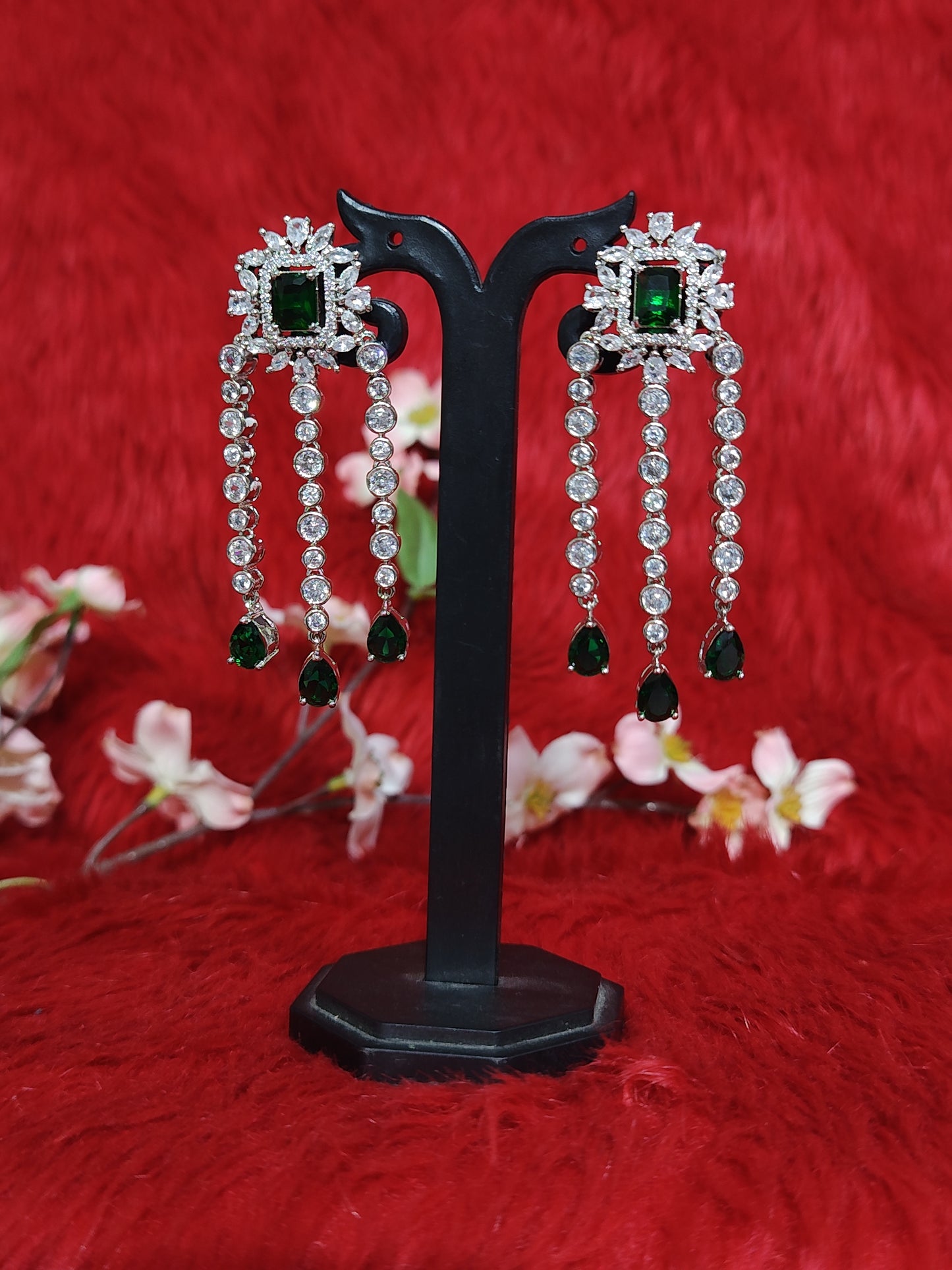 Emerald Green and White American Diamond Necklace Set – Bridal Statement Jewellery