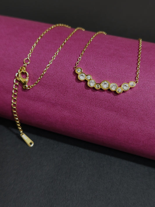Anti-Tarnish Gold CZ Cluster Pendant Necklace with Seven Stones