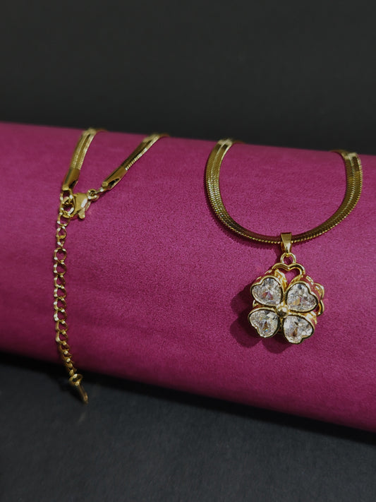 anti tarnish Gold necklace with floral pendant made of teardrop CZ stones 