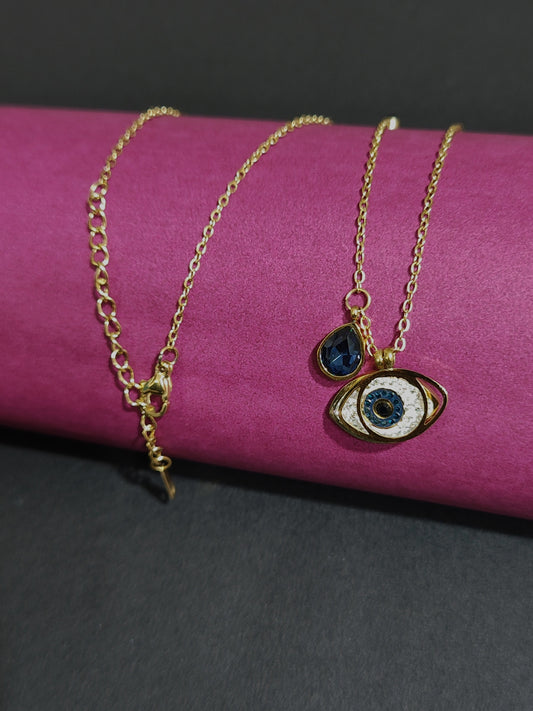 Anti-Tarnish Evil Eye Necklace with Blue Teardrop Charm