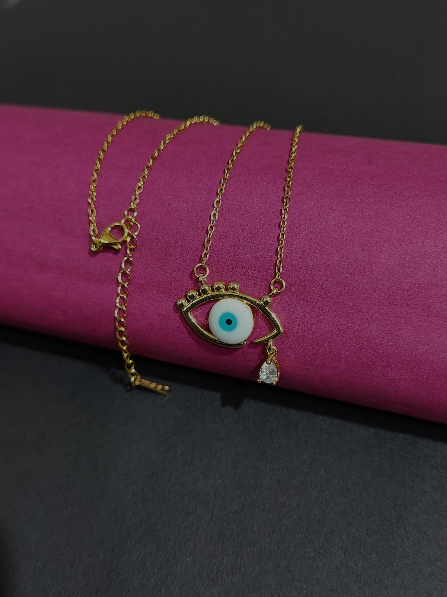 Anti-Tarnish Evil Eye Necklace with White & Blue Charm