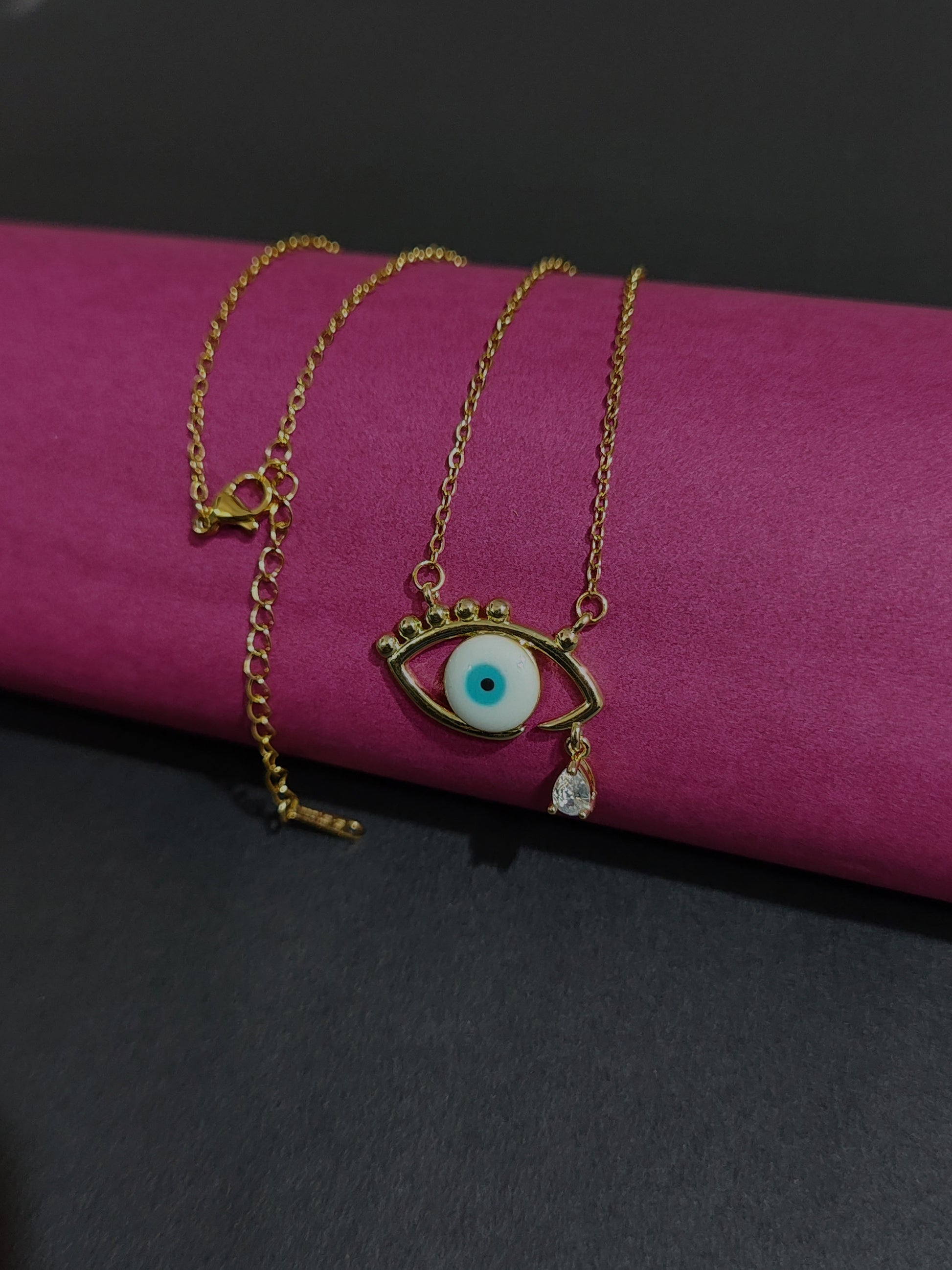Anti-Tarnish Evil Eye Necklace with White & Blue Charm