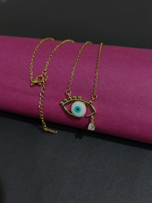 Anti-Tarnish Evil Eye Necklace with White & Blue Charm