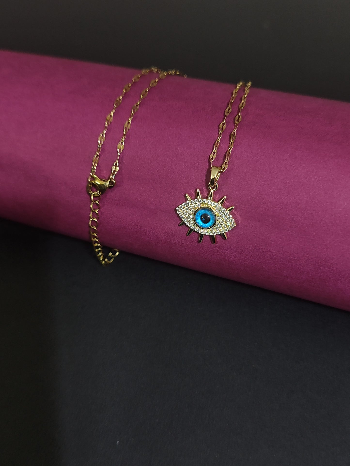 Anti-Tarnish Evil Eye Charm Necklace with Crystal Details