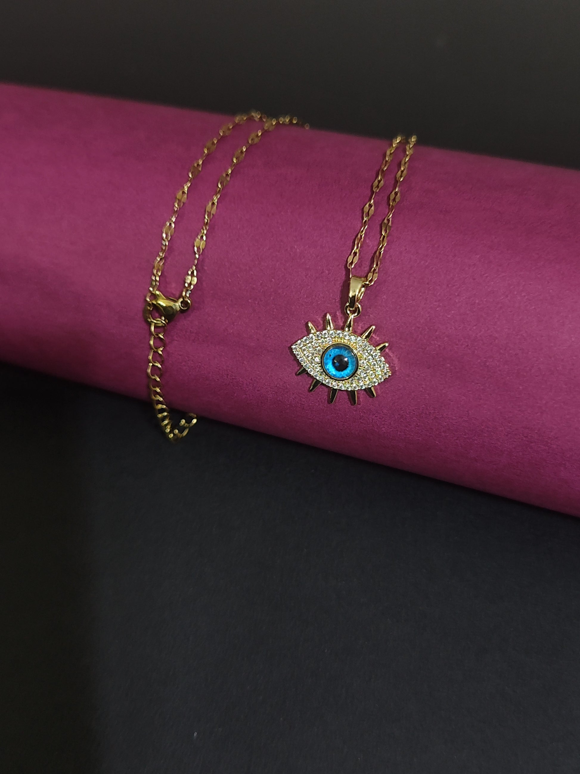 Anti-Tarnish Evil Eye Charm Necklace with Crystal Details