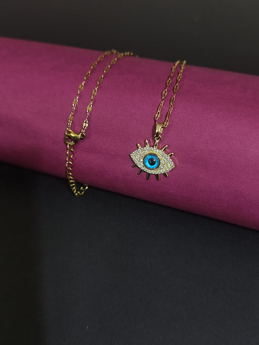 Anti-Tarnish Evil Eye Charm Necklace with Crystal Details