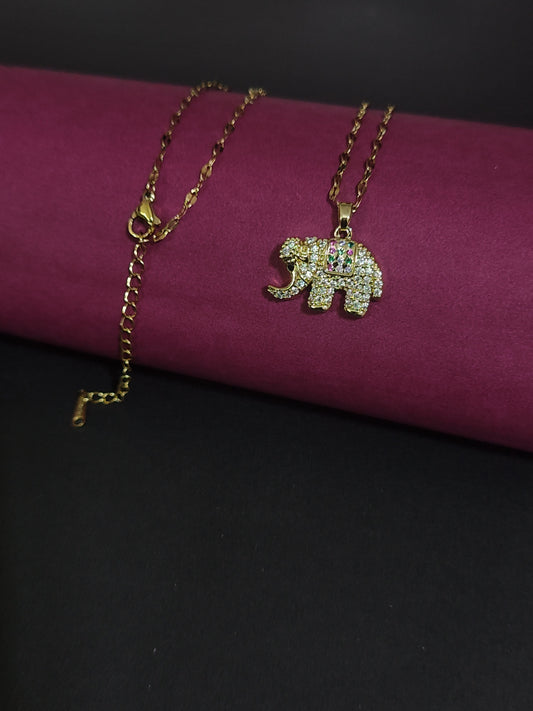 Anti-Tarnish Gold-Plated Elephant Pendant Necklace with Stones