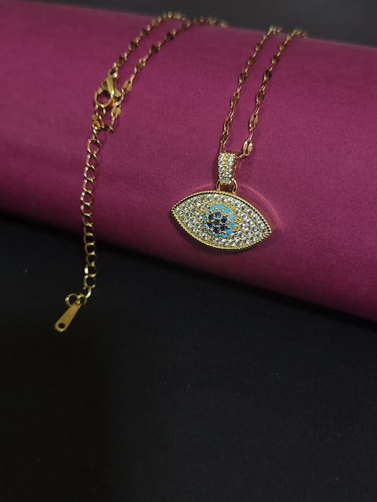 Gold-plated evil eye necklace with CZ stones and anti-tarnish chain