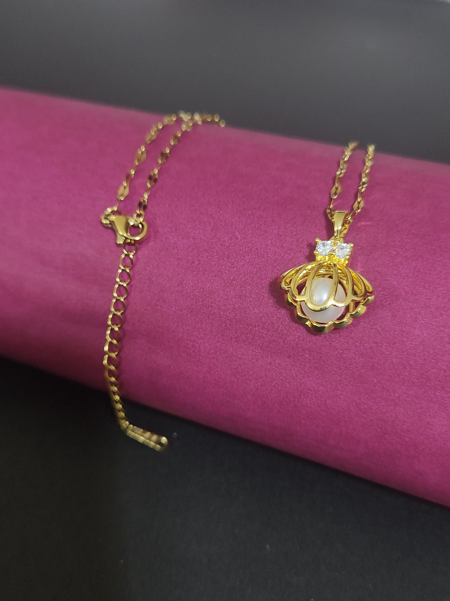 Anti-Tarnish Pearl Charm Necklace with Sparkling Stone Detail
