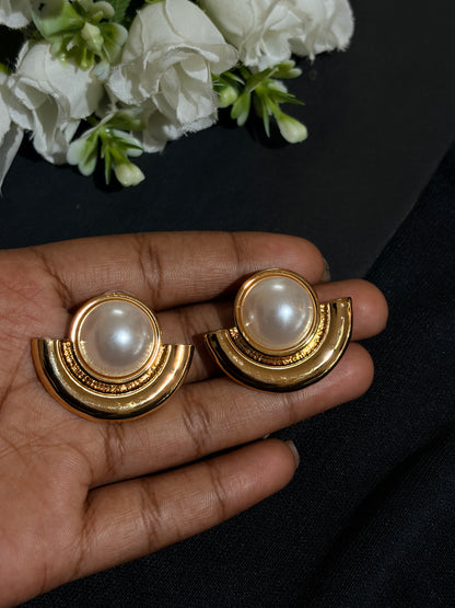 Half Moon Simulated Central Pearl Earings