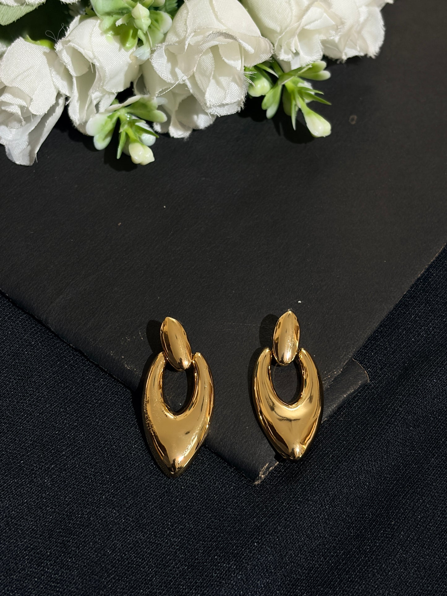 Anti Tarnish gold-tone door knocker statement earings