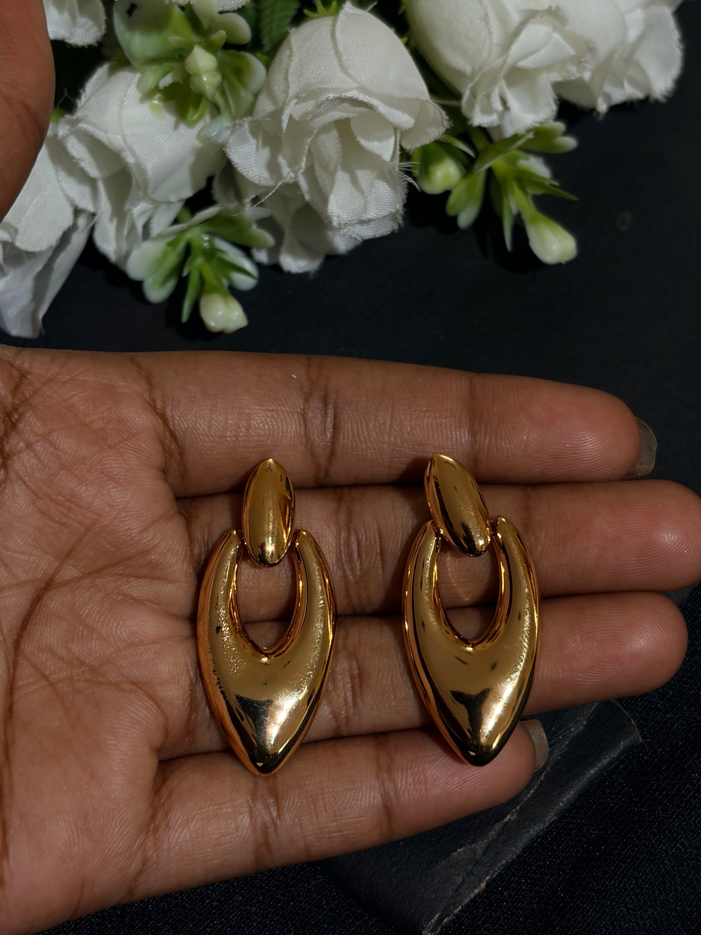 Anti Tarnish gold-tone door knocker statement earings