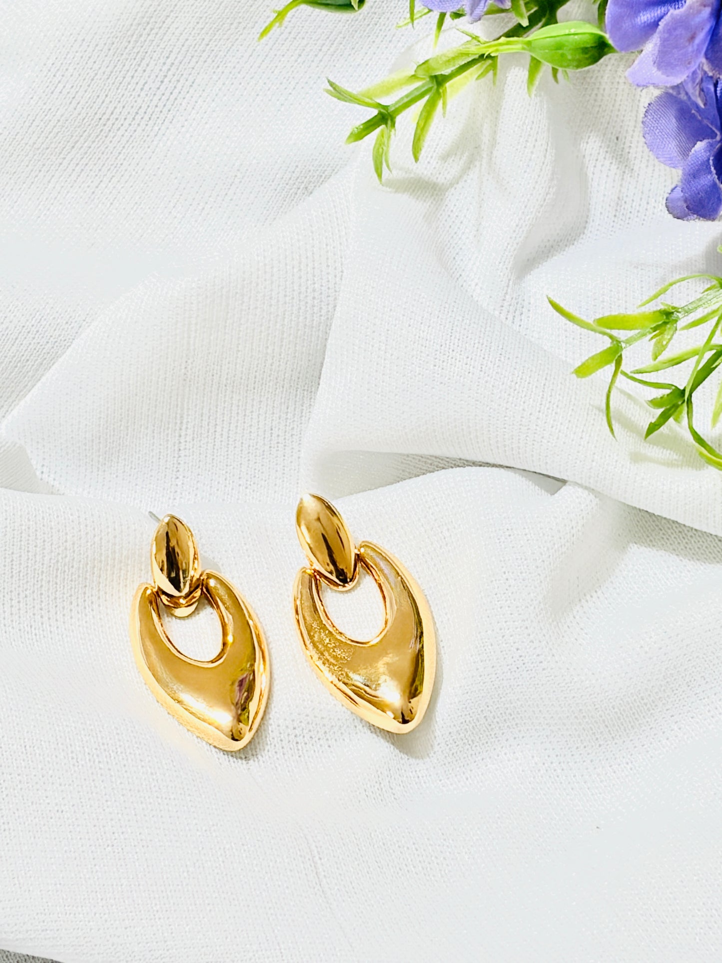Anti Tarnish gold-tone door knocker statement earings