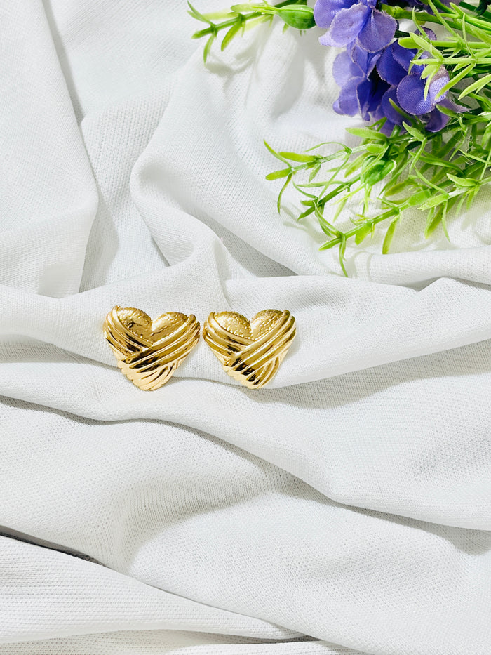 Anti Tarnish Cross Pattern Heart Earrings