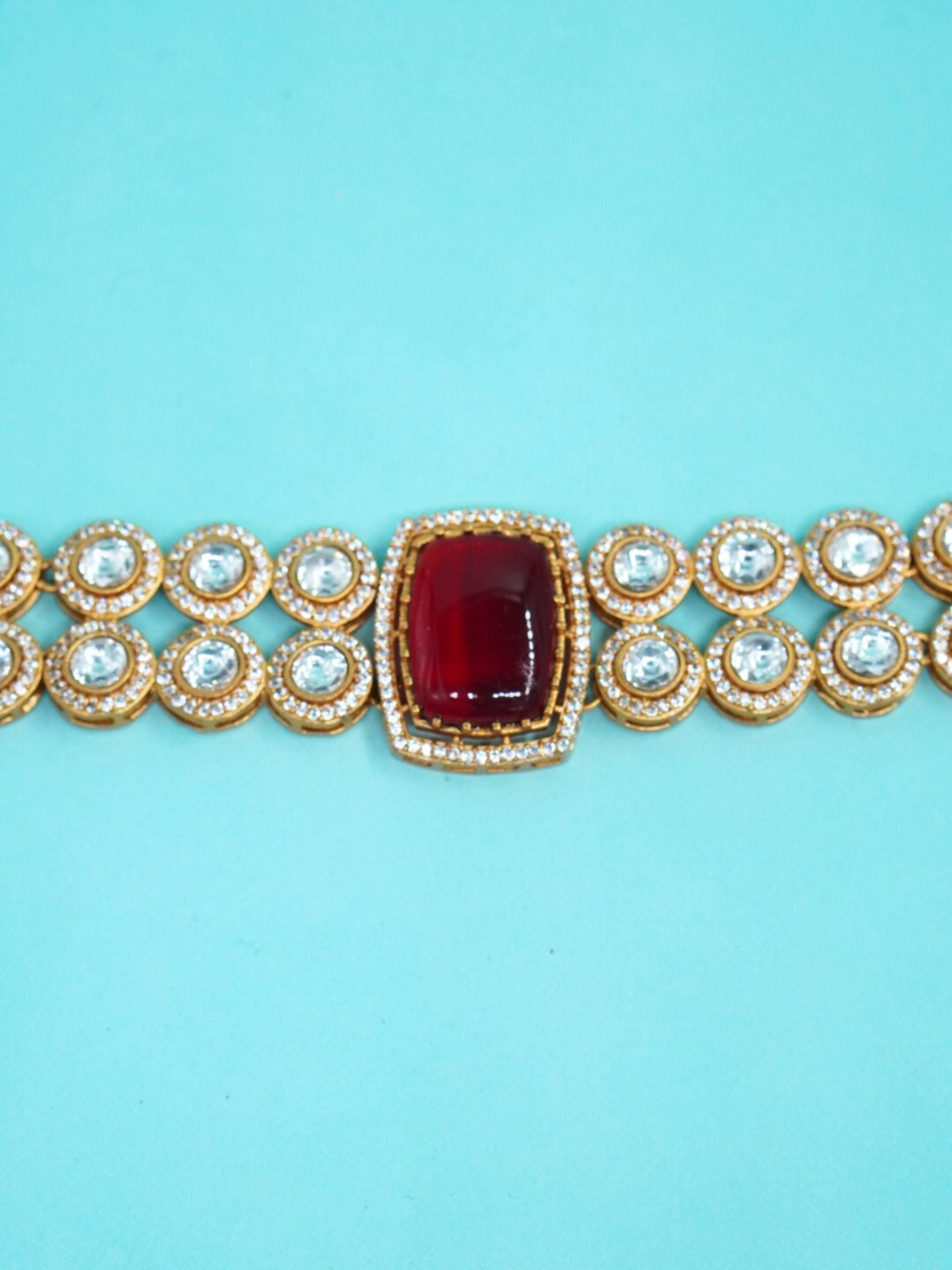 Moissanite choker necklace with ruby red stone