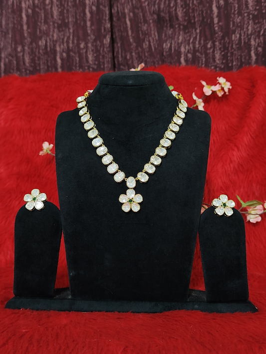 Moissanite floral necklace with matching earrings 