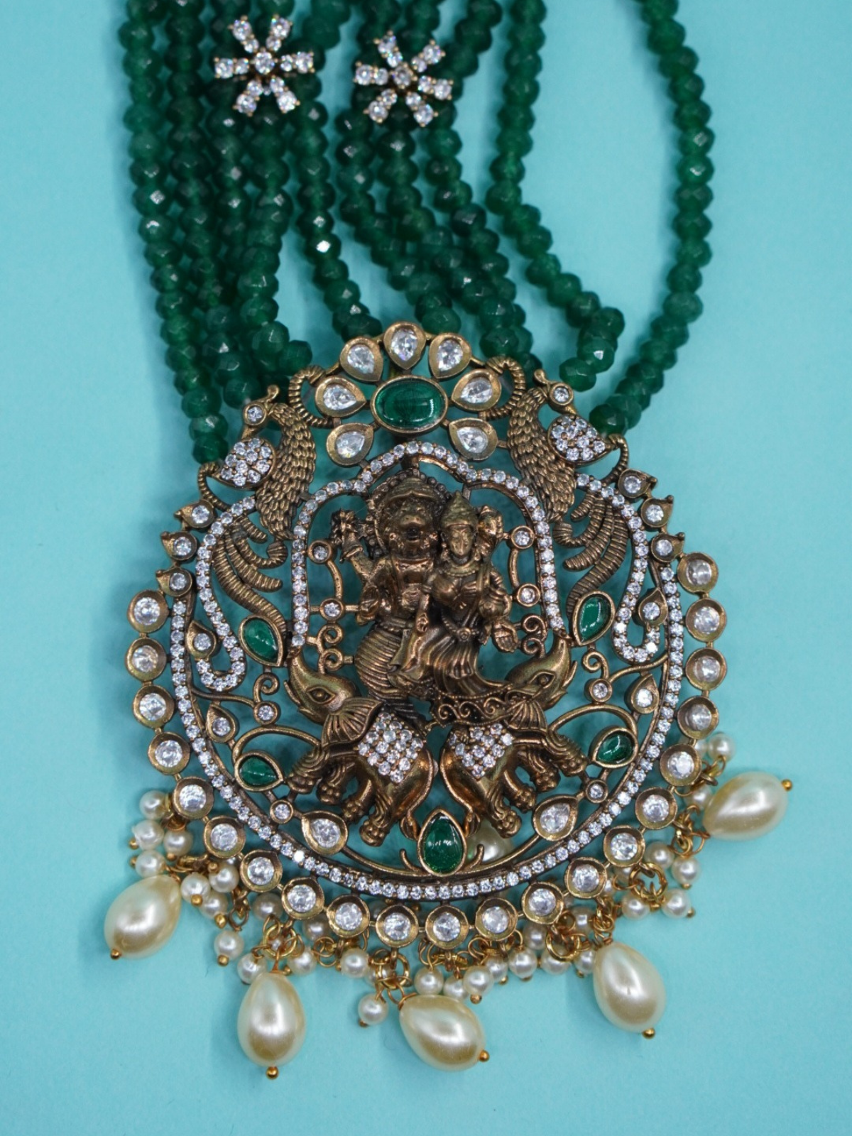Pure Copper Lakshmi pendant and pearl 