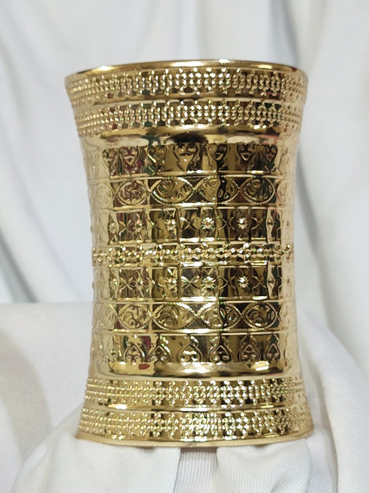 Royal anti-tarnish gold finish textured wide stainless steel bracelet