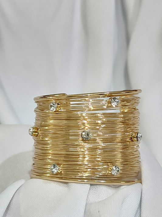 Royal anti-tarnish gold finish wide bracelet with stones