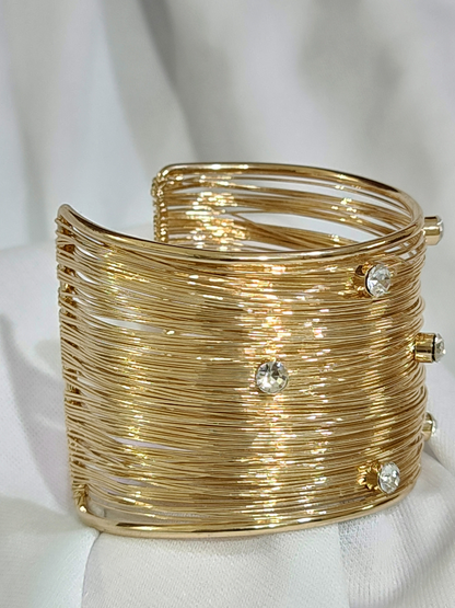 Royal anti-tarnish gold finish wide bracelet with stones close view